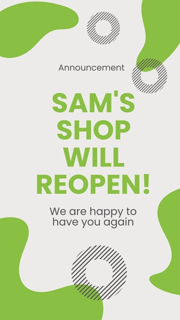 Free Reopening Announcement Whatsapp Post Template to Edit Online