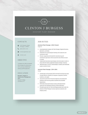 Assistant Plant Manager Resume