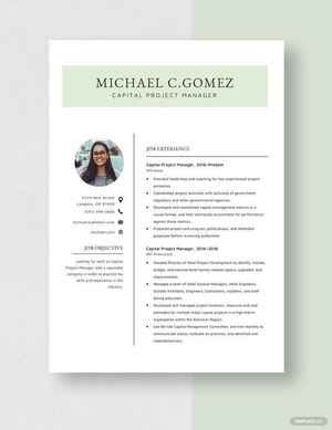 Capital Project Manager Resume