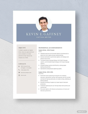 Caption Writer Resume