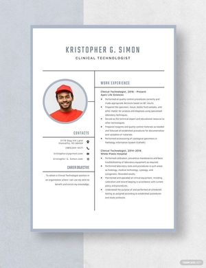 Clinical Technologist Resume