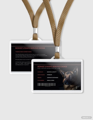 Sample Service Dog/Animal ID Card Template