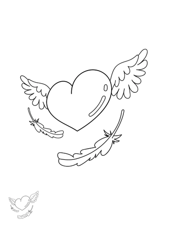 Free Heart With Angel Wings Coloring Page Template to Edit Online