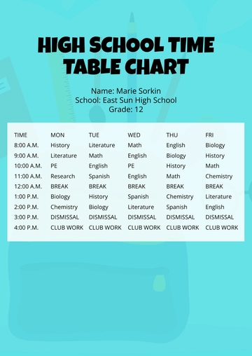 Free High School Time Table Chart Template to Edit Online