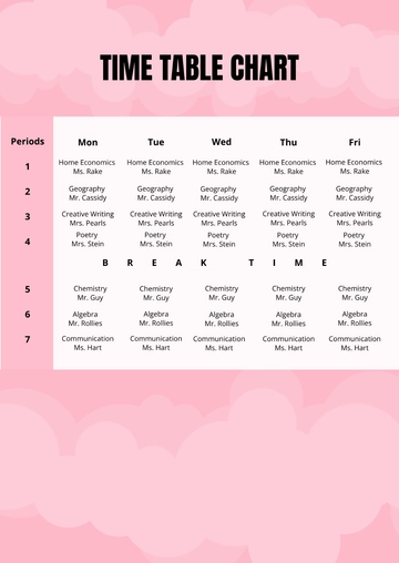 Free Creative Time Table Chart Template to Edit Online