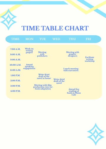 Free Simple Time Table Chart Template to Edit Online