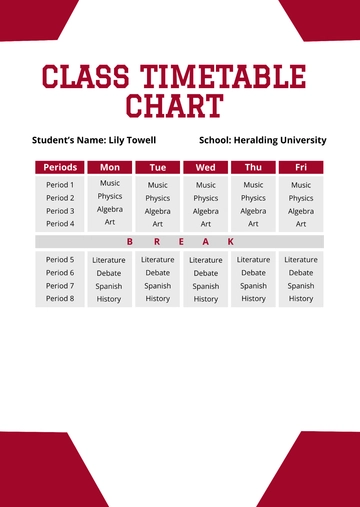 Free Class Timetable Chart Template to Edit Online