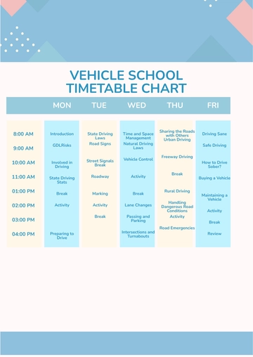 Free Vehicle School Timetable Chart Template to Edit Online