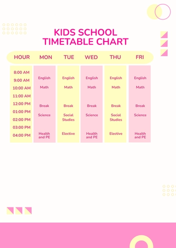 Free Kids School Timetable Chart Template to Edit Online