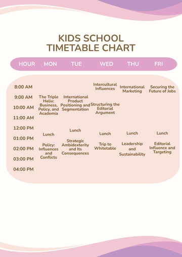 Free Business School Timetable Chart Template to Edit Online