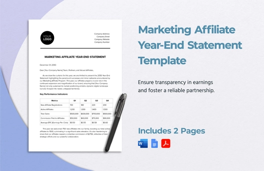 Marketing Affiliate Year-End Statement Template