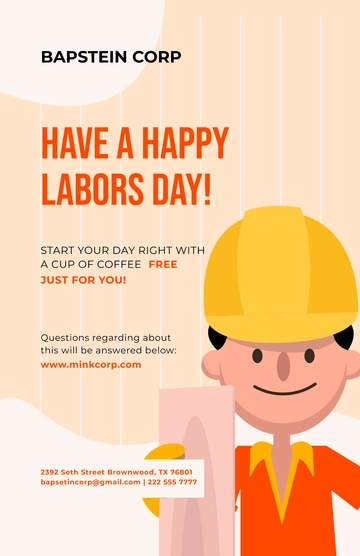 Free Cartoon Happy Labor Day Poster Template to Edit Online