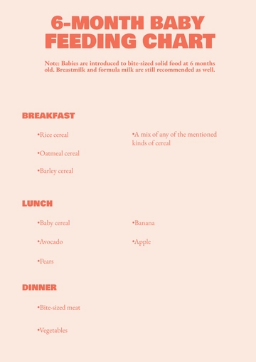 Free 6 Month Baby Feeding Chart Template to Edit Online
