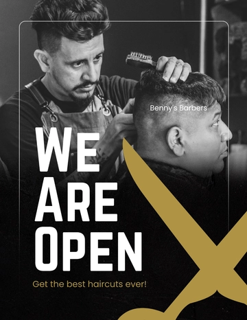 Free We Are Open Barber Shop Flyer Template to Edit Online
