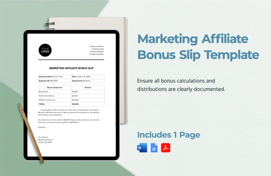 Marketing Affiliate Bonus Slip Template