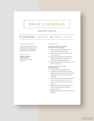 Assistant Curator Resume