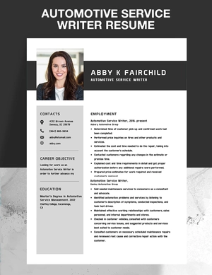Automotive Service Writer Resume