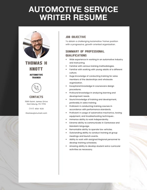 Automotive Trainer Resume