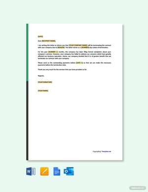 Contract Termination Letter Due To Poor Performance Template