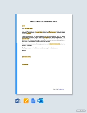 General Manager Resignation Letter Template
