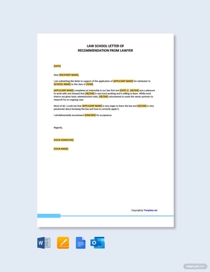 Law School Letter Of Recommendation From Lawyer Template
