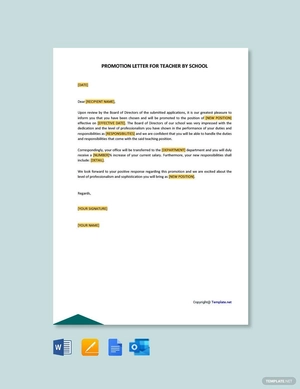 Promotion Letter for teacher by school Template
