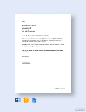 Reservation Letter For Restaurant