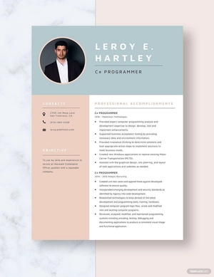 C# Programmer Resume
