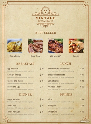 Sample Vintage Menu Template