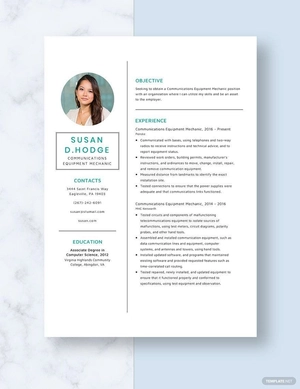 Communications Equipment Mechanic Resume