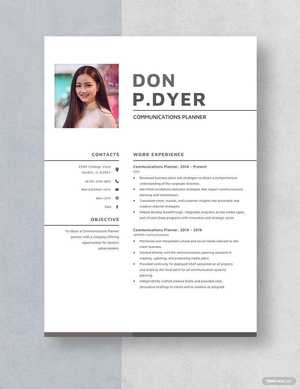 Communications Planner Resume