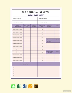 Labor Rate Sheet Template