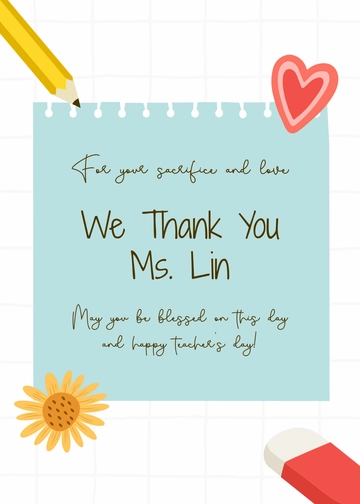 Free Teacher's Day Thank You Card Template to Edit Online