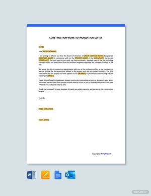 Construction Work Authorization Letter Template