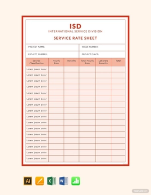 Service Rate Sheet Template