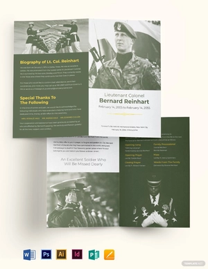 Military Eulogy Funeral Bi-Fold Brochure Template