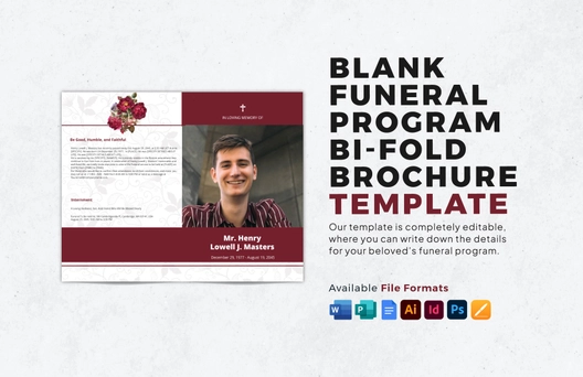 Blank Funeral Program Bi-Fold Brochure Template