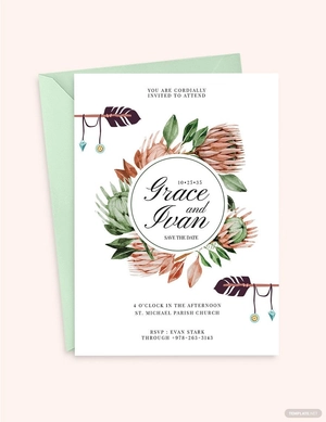 Bohemian Protea floral Invitation Template