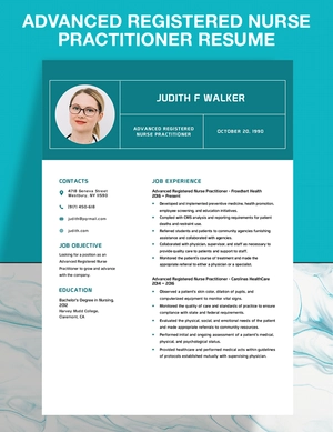 Advanced Registered Nurse Practitioner Resume