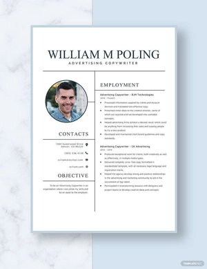 Advertising Copywriter Resume