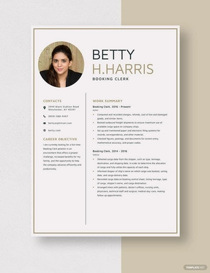Booking Clerk Resume