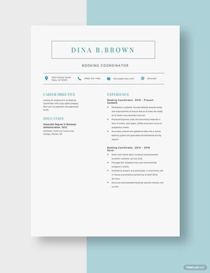 Booking Coordinator Resume
