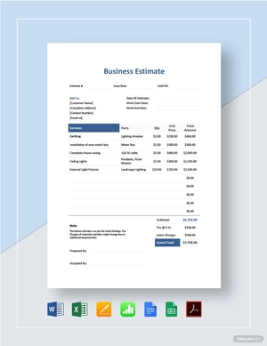 Business Estimate Template