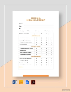 Behavior Checklist Template Behavior Checklist Template