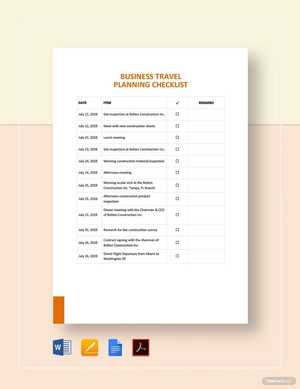 Business Travel Planning Checklist Template