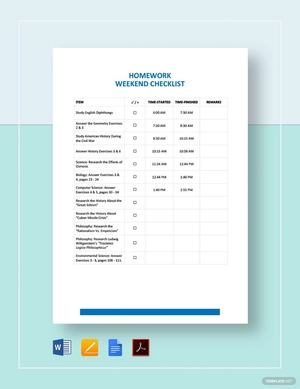 Homework Checklist Template Homework Checklist Template