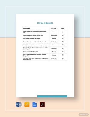 Study Checklist Template Study Checklist Template