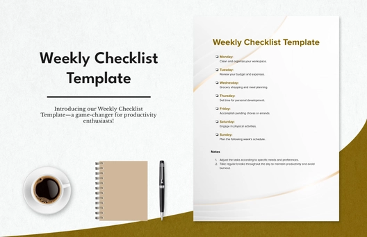 Weekly Checklist Template Weekly Checklist Template