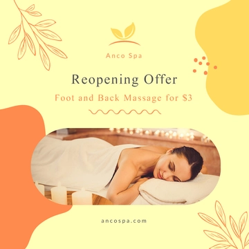 Free Massage Center Reopening Offer Post, Instagram, Facebook Template to Edit Online