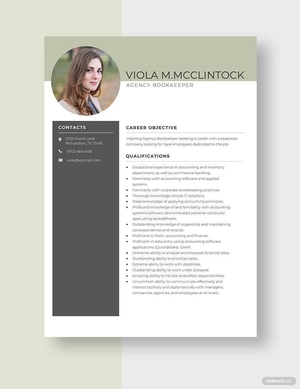 Agency Bookkeeper Resume